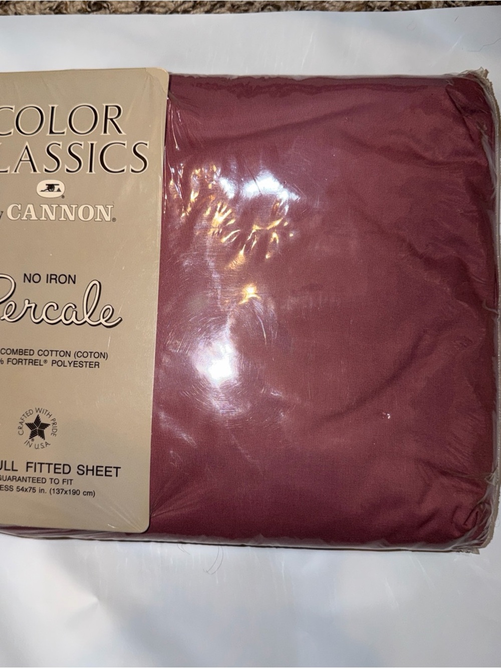 Cannon Color Classics Full Fitted Sheet Dark Pink Burgundy No Iron Percale NEW